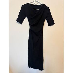 ZARA BLACK Drape Short Sleeve Long Dress Fit To Body Size small NWOT